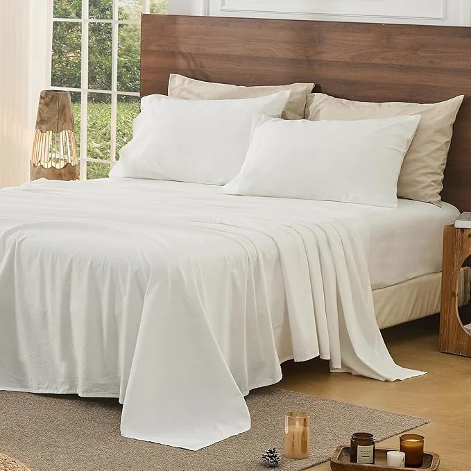 Reliable Bedlifes French Pure Linen Sheets California King Size Breathable and Cooling Flax Sheet Set Soft Durable and Moisture Wicking 16 Inch Deep Pocket-4 Piece Cal King White High-Grade