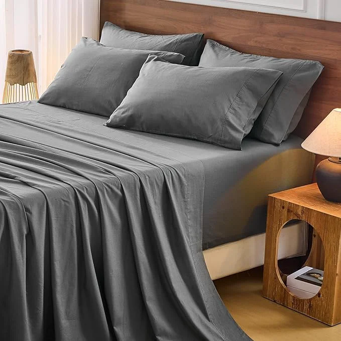 Authentic Bedlifes French Flax Linen Sheets Set King Size – 6 Piece Extra Deep Pocket 18-24 quot Soft Breathable King Bed Sheets with Temperature Regulating amp Moisture-Wicking Dark Grey Pure