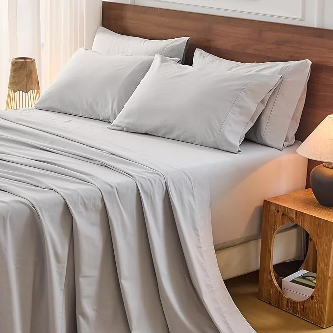 Elegant Bedlifes French Flax Linen Sheets Set Queen Size – 6 Piece Extra Deep Pocket 18-24 quot Soft Breathable Queen Bed Sheets with Temperature Regulating amp Moisture-Wicking Grey Quality