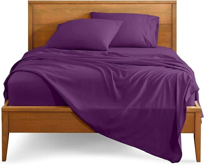 Unique Bare Home Split Head Flex King Sheet Set – 1800 Ultra-Soft Microfiber Bed Sheets – Double Brushed – Deep Pockets – Easy Fit – 4 Piece Set – Bedding Sheets amp Pillowcases Plum User-Friendly
