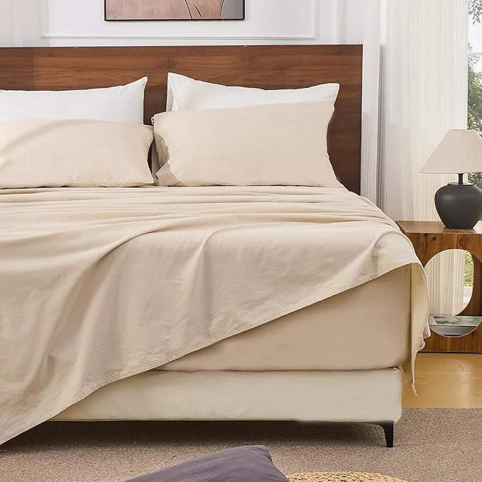 Recyclable Bedlifes French Linen Sheets King Size 18-24 Extra Deep Pocket 4-Piece Set Breathable amp Moisture-Wicking Soft amp Durable Sheets for Thick Mattresses Linen Contemporary