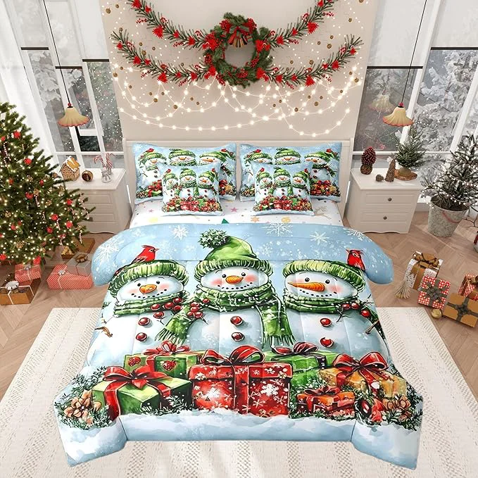 Innovative Castle Fairy Cute Winter Snowman Full Comforter Set with Sheets Bed in a Bag 7 Pcs Botanical Leaves Bed Set Farmhouse Style Bedding Sets with Comforter Flat Fitted Sheet Pillowcases Pillow Covers Luxury