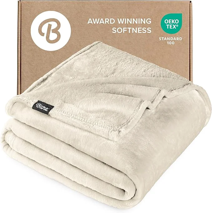 Enhanced Bare Home Fleece Blanket – Throw Extra Long – Ultra-Soft Lightweight for Bed Sofa and Couch – Luxury Microplush – Cozy Warm Blanket Throw XL Oyster Exceptional