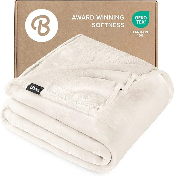 Traditional Bare Home Fleece Blanket – Throw Extra Long – Ultra-Soft Lightweight for Bed Sofa and Couch – Luxury Microplush – Cozy Warm Blanket Throw XL Vanilla Relaxed