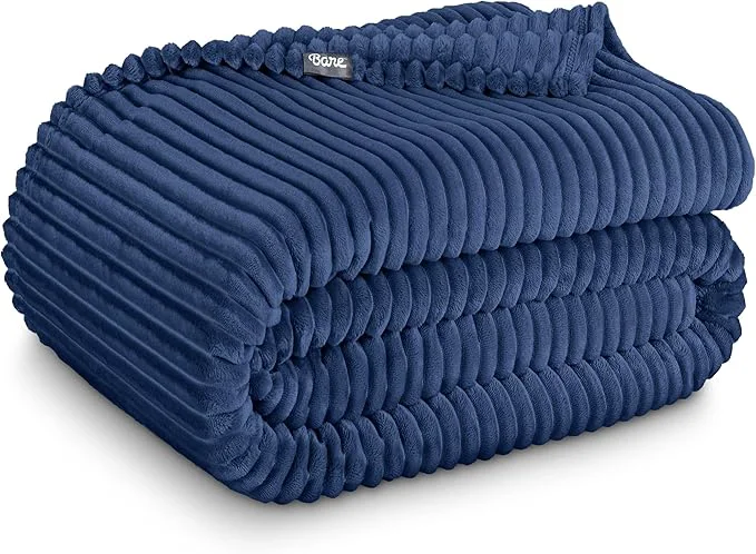 Reliable Bare Home Textured Fleece Blanket – Throw Travel – Ultra-Soft Lightweight for Bed Sofa and Couch – Luxury Microplush – Cozy Warm Blanket Throw Travel Ribbed Dark Blue Excellent