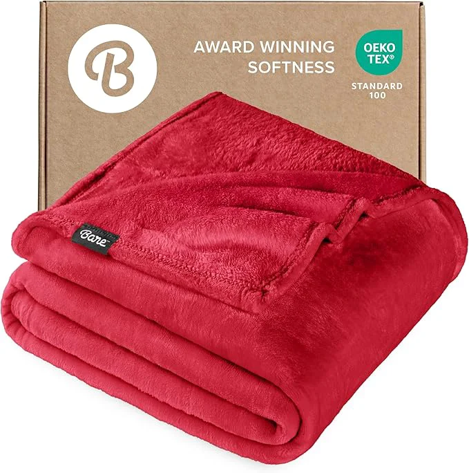 Bare Home Fleece Blanket – Throw Travel – Ultra-Soft Lightweight for Bed Sofa and Couch – Luxury Microplush – Cozy Warm Blanket Throw Travel Red Easy-to-Use