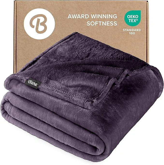 Secure Bare Home Fleece Blanket – Full Queen – Ultra-Soft Lightweight for Bed Sofa and Couch – Luxury Microplush – Cozy Warm Blanket Full Queen Eggplant Prestigious