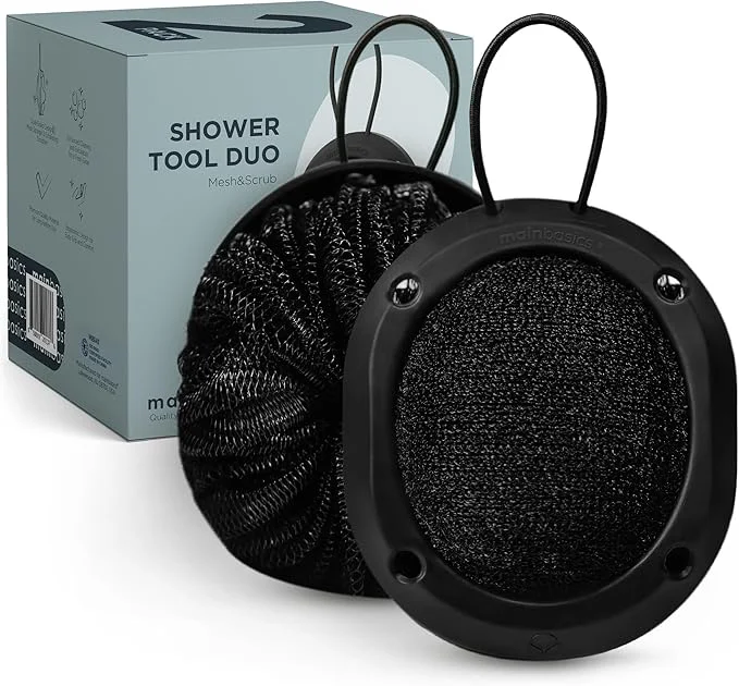 Flexible MainBasics Shower Tool Duo 2-1 Shower Loofah Sponge and Exfoliating Body Easy-to-Use