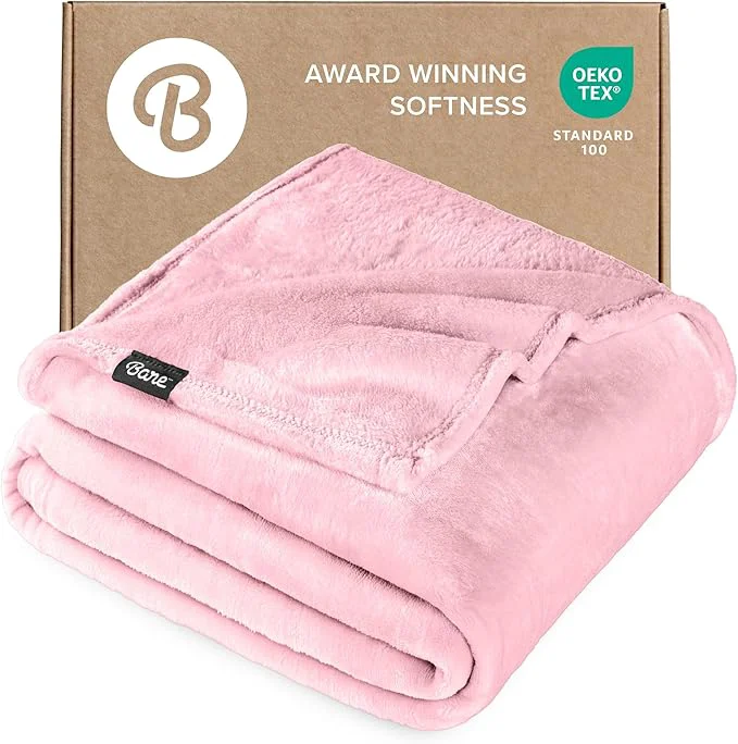High-Grade Bare Home Fleece Blanket – Extra Long – Light Pink – Throw for Bed Sofa Couch Movie Night Camping and Travel – Microplush – Cabin Blanket Twin Twin XL Light Pink Consistent