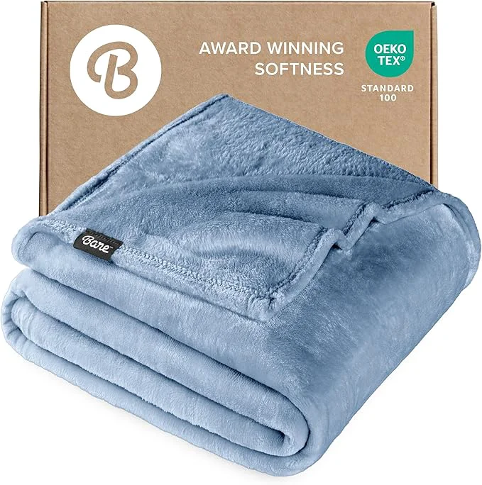 Traditional Bare Home Fleece Blanket – Throw Travel – Ultra-Soft Lightweight for Bed Sofa and Couch – Luxury Microplush – Cozy Warm Blanket Throw Travel Coronet Blue Relaxed