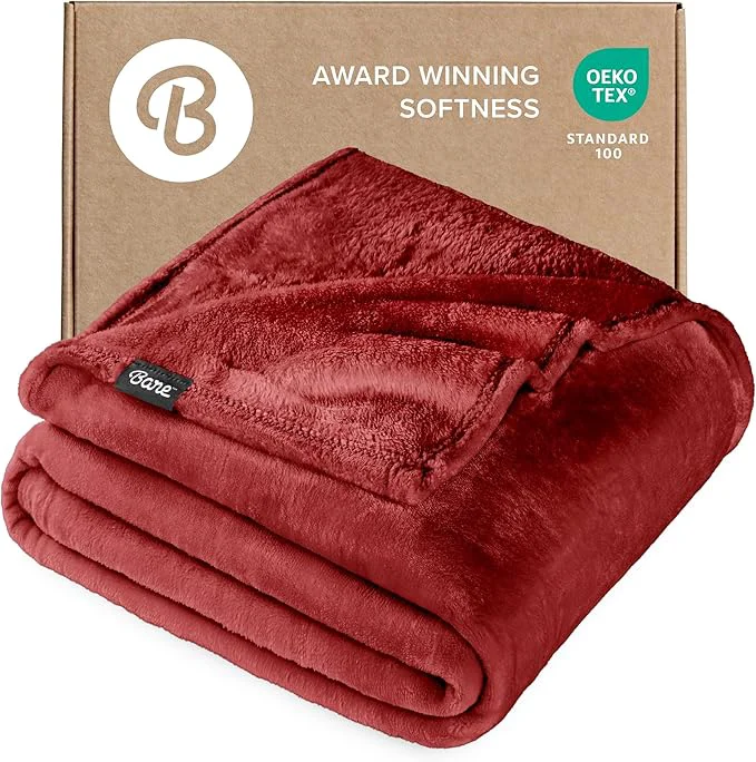 High-End Bare Home Fleece Blanket – Full Queen – Ultra-Soft Lightweight for Bed Sofa and Couch – Luxury Microplush – Cozy Warm Blanket Full Queen Rosewood Flexible