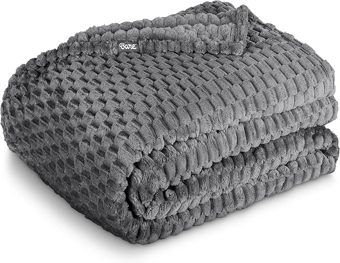 Expertly Made Bare Home Textured Fleece Blanket – Full Queen – Ultra-Soft Lightweight for Bed Sofa and Couch – Luxury Microplush – Cozy Warm Blanket Full Queen Waffle Grey Powerful