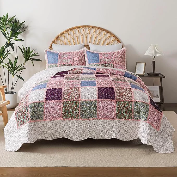 Minimalist HoneiLife Quilt Set King Size – Rustic Bedspreads 106×96 Tufted Quilts 3-Piece Patchwork Coverlet Lightweight Bedding Sets All Season Quilts Classic