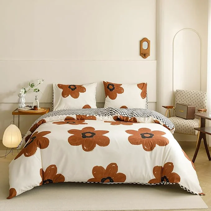 Environmentally Friendly KAREVER Pumpkin Floral Comforter Full White with Pumpkin Flower Bedding Set 3 PCs Comforter Set Full Size Comforter 80×90 Inches with 2 Pillowcases 26×26 inches Prestigious
