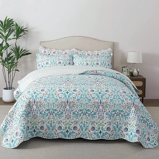 Trendy HoneiLife Queen Quilt Bedding Sets – Microfiber Quilt Sets for Queen Bed 3-Piece Lightweight Bedspreads Reversible Coverlets Rustic Bed Cover Floral Bedding Sets for All Season Use Superior
