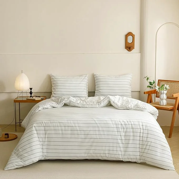 Traditional KAREVER White Black Stripes Comforter Cal King Striped Bedding Set 3 PCs Comforter Set California King Size Comforter 104×96 Inches with 2 Pillowcases 26×36 inches First-Class
