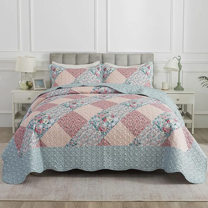 Minimalist HoneiLife Quilt Set Queen Size – Quilted Bedding Sets 3-Pieces Microfiber Quilt Sets Lightweight Bedspreads Retro Bed Cover Coverlets for Queen Bed Secure