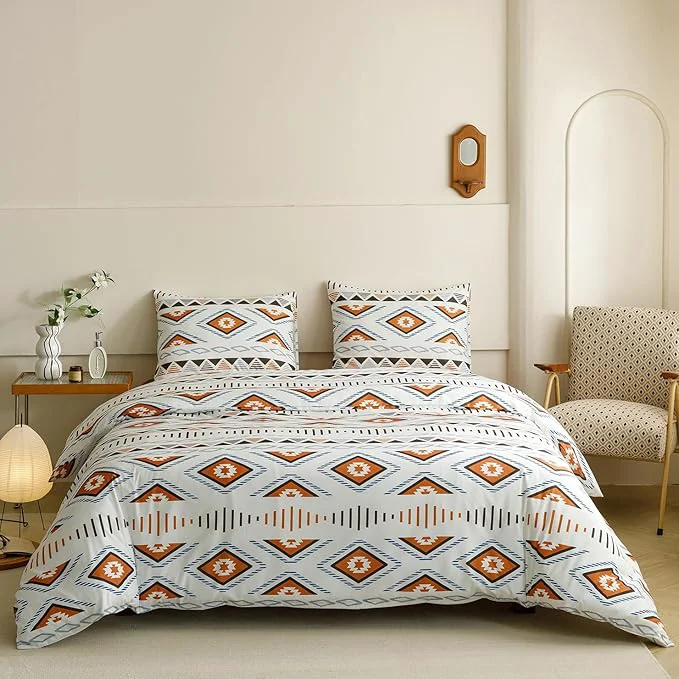 Elegant KAREVER Boho Comforter Full Aztec Bedding Set Southwest Theme 3 PCs Bohemian Comforter Set White Full Size Comforter 80×90 Inches with 2 Pillowcases 26×26 inches Specialty