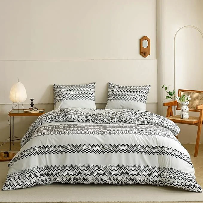 Flexible KAREVER Boho Comforter Full Aztec Bedding Set Southwest Theme 3 PCs Bohemian Comforter Set Black Waved Strips Full Size Comforter 80×90 Inches with 2 Pillowcases 26×26 inches Powerful