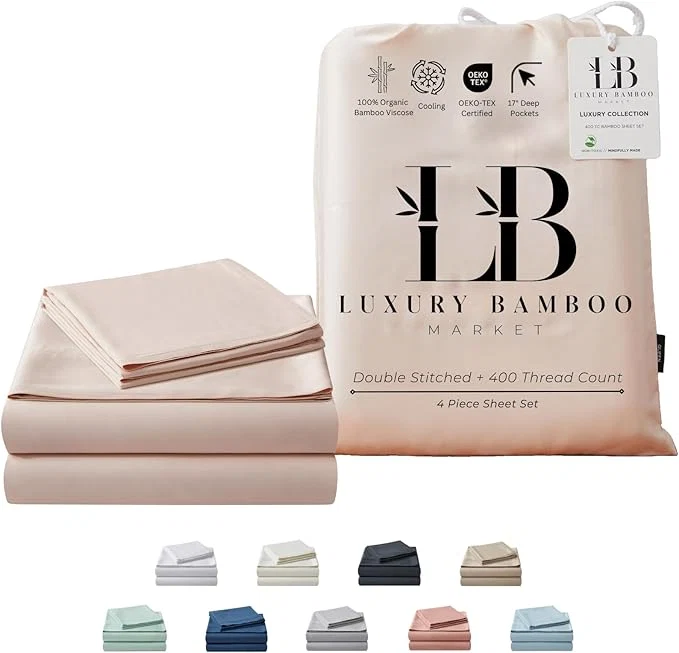 Prestigious Luxury Bamboo Market Queen Size Bed Sheet Set Viscose Made from Bamboo Organically Grown Ultra Soft Cooling Sheets for Hot Sleepers 17 quot Deep Pocket Vintage Pink Selected