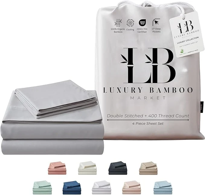 Stylish Full Size Sheet Set Viscose Organically Grown Ultra Soft Cooling Sheets for Hot Sleepers 17 quot Deep Pocket Dove Grey Eco-Friendly