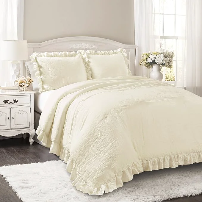 Selected Lush Decor Reyna Ruffle Comforter Set – 3 Piece Cozy Ruffled Bedding Set – Timeless Elegance and Comfort for Dorm Room – Full Queen Ivory Fast