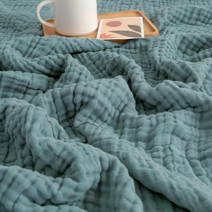 Modern EMME Muslin Throw Blanket Cotton Blankets for Couch Breathable Gauze All Season Soft and Lightweight Pre-Washed Teal 50 quot x70 quot Refined