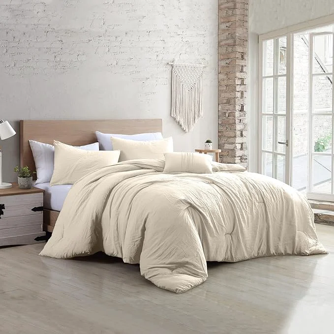 Enhanced Modern Threads 4-Piece Garment-Washed Comforter Set Beck Coconut King Safe