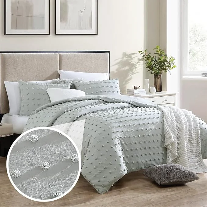 Innovative Swift Home Twin Twin XL Gray Comforter Set – Decorative Tufted Pom Poms Bedding Set – 2 Pieces Bed Linen 1 Comforter and 1 Pillow Sham Casual