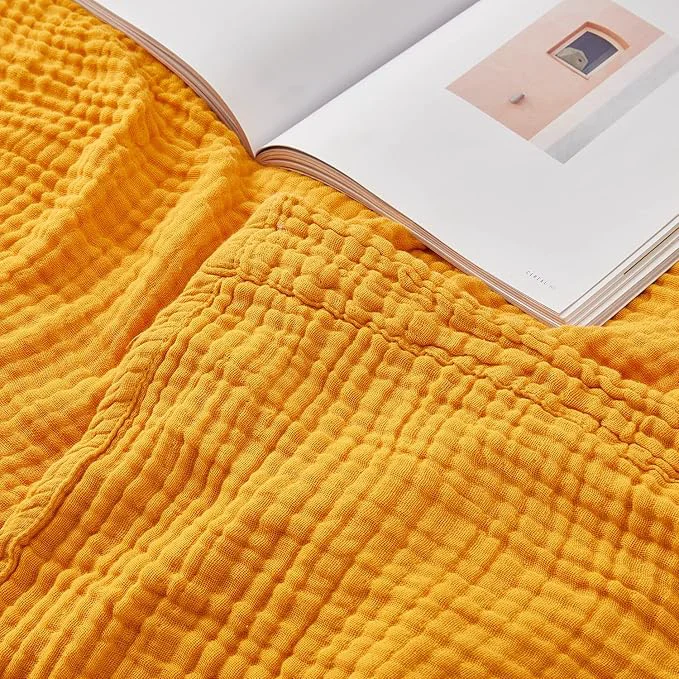 Organic EMME Cotton Twin Blanket Muslin Blanket for Couch Breathable Gauze Blanket All Season Soft and Lightweight Pre-Washed Mustard Yellow 60 quot x80 quot User-Friendly