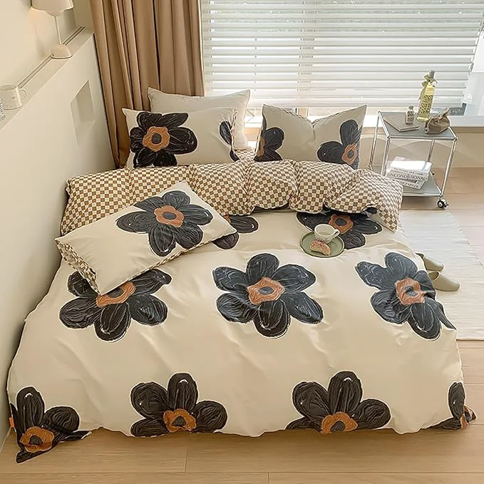 High-Performance Luxlovery Black Floral Comforter Set Twin Botanical Sunflower Bedding Comforter Set Women Girls Cute Chic Sunflower Blanket Teen Girls Kids Quilts 3 Piece Bedding Set for Twin Bed Luxury