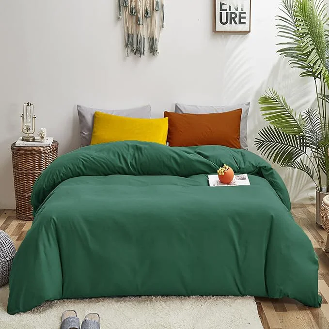 Detailed Luxlovery Emerald Green Comforter Set Full Dark Green Bedding Comforter Set Full Modern Solid Forest Green Cotton Blanket Quilts Cozy Soft Breathable 1 Comforter with 2 Yellow Caramel Pillowcases Professional