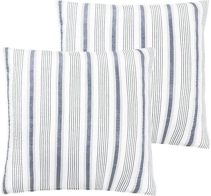 Efficient Levtex Home – Camden – Euro Shams Set of 2 – Quilt Back Stripe – Subtle Famhouse Stripe – Navy and Cream – 26x26in. No Insert Luxury