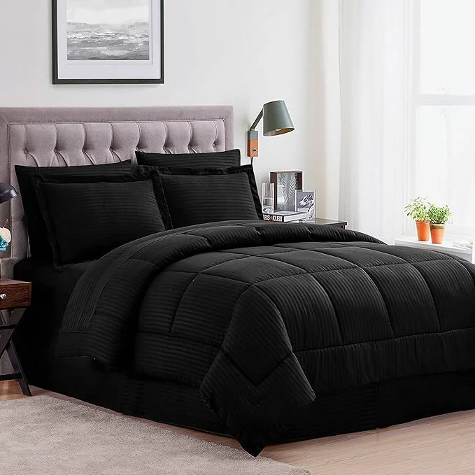 Proven 8 Piece Comforter Set Bag with Dobby Stripe Design Pack of 3 Practical