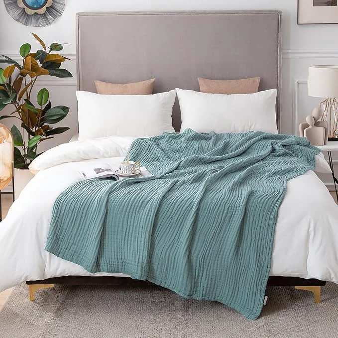 Unique EMME Cotton Blanket Queen Size for Bed Soft Large Muslin Bed Blankets 90 quot x90 quot Lightweight Breathable Layering Bedspread All Season Gauze Teal Clean