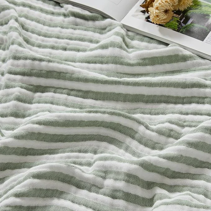 Superior EMME Cotton Muslin Twin XL Blanket Breathable Gauze Soft Lightweight Adults Gifts for Women Striped Sage Green 66 quot x90 quot User-Friendly