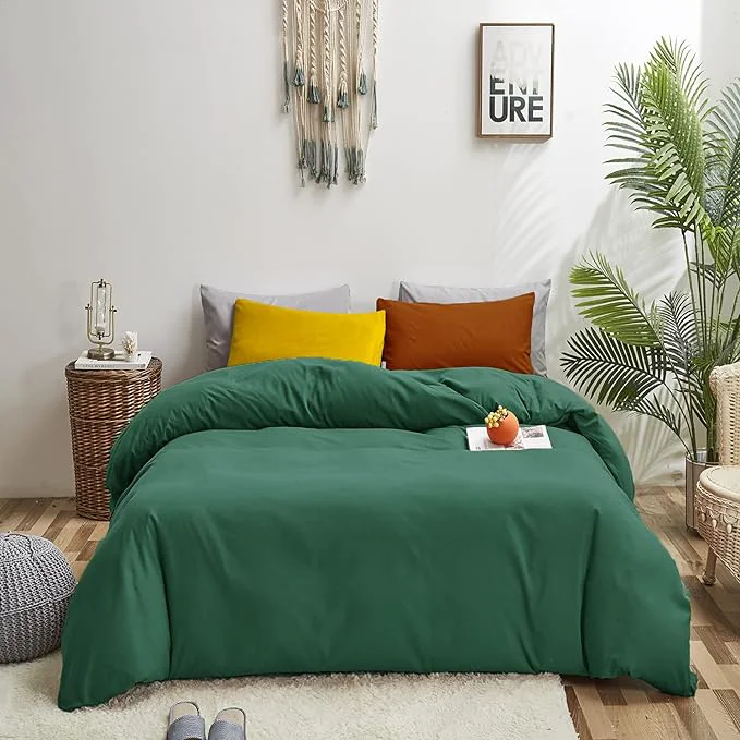 Artisan Luxlovery Emerald Green Comforter Set Queen Dark Green Bedding Comforter Set Modern Solid Forest Green Cotton Blanket Quilts Cozy Soft Breathable 1 Comforter with 2 Yellow Caramel Pillowcases High-Quality