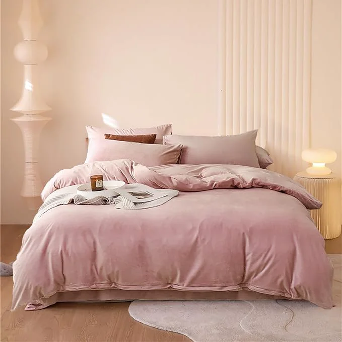 Reliable Luxlovery Pink Velvet Comforter Set Cal King Blush Pink Fluffy Bedding Comforter Set California King Light Pink Solid Color Sherpa Micromink Blanket Quilts 3 Piece Dusty Pink Bedding Comforter Set Advanced