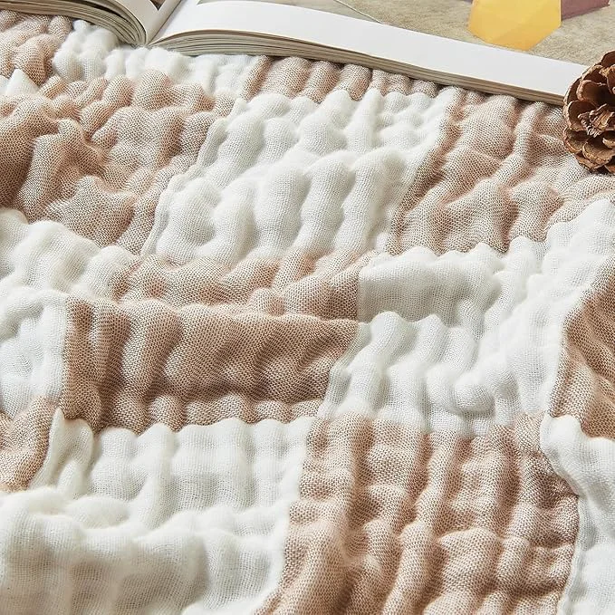 High-Performance EMME Checkered Cotton Blanket Twin Large 60 quot x80 quot Muslin for Couch Breathable Cooling Gauze All Season Soft and Lightweight Pre-Washed Light Tan Innovative