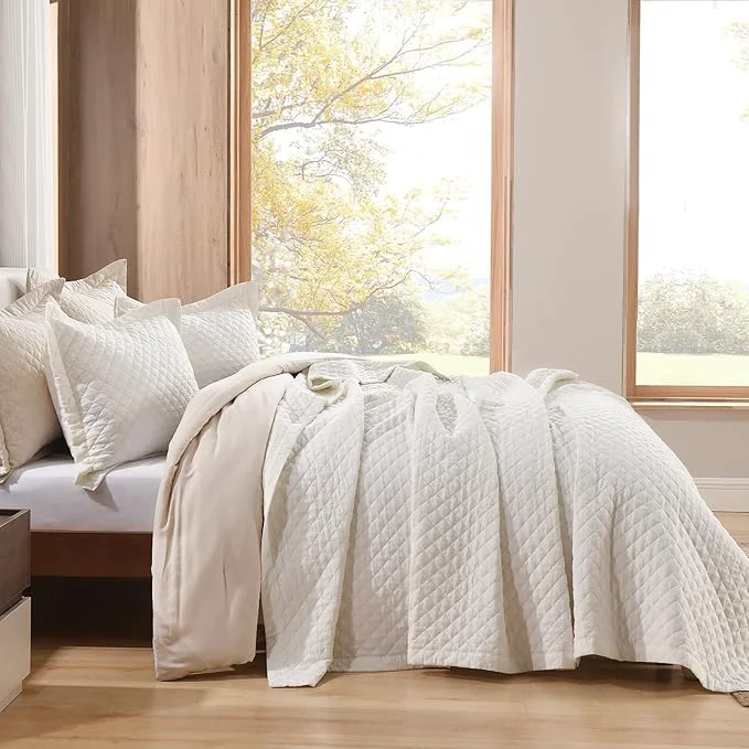 Sustainable Grassix Linen Quilt Set Queen Size 3-Piece Linen Front amp Cotton Back Prewashed Diamond Stitch Bedspread with 2 Shams Lightweight Breathable Quilt for Hot Sleepers Modern Farmhouse Bedding Healthy