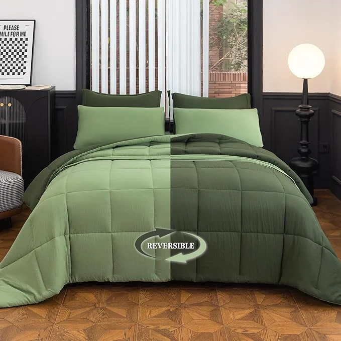 Breathable Twin XL Comforter Set – 7 Piece Green All-Season Bedding with Ultra Soft Reversible Lightweight Comforter Bed Skirt Flat Sheets Pillowcases amp Pillow Shams Dependable
