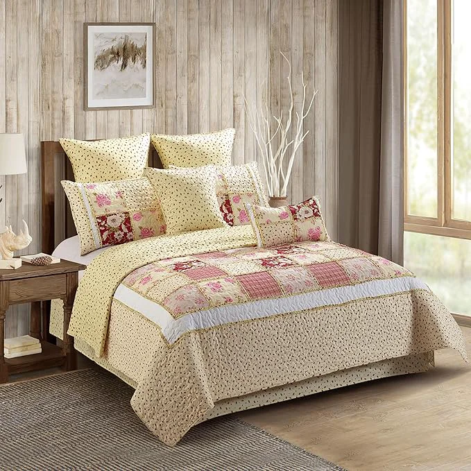 Versatile Virah Bella 2 Piece Twin Lodge Quilt Bedding Set – Rustic Country Reversible Comforter Set with Decorative Pillow Shams – Kensington Floral Flexible