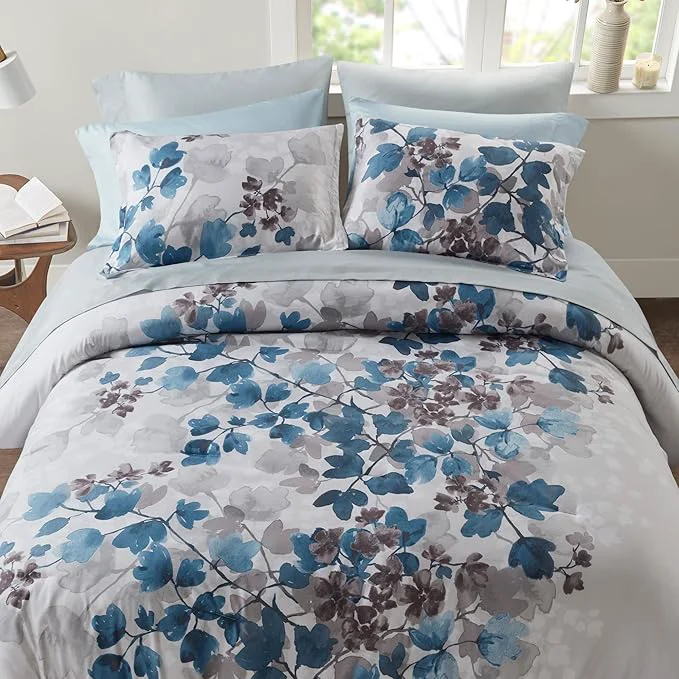 Eco-Friendly Madison Park Full Comforter Set with Sheets Floral Bed in A Bag Soft Microfiber Comforter for Full Size Bed All Season Lightweight Comforters Full Bed Set Alexis 9 Piece Blue Effective