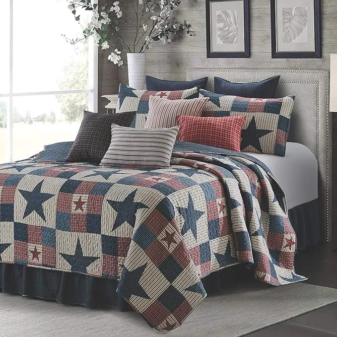 Innovative Virah Bella 3 Piece Queen Cabin Quilt Bedding Set – Mountain Cabin Gray – Rustic Country Reversible Patchwork Comforter Set with Decorative Pillow Shams Blue White Long-Lasting