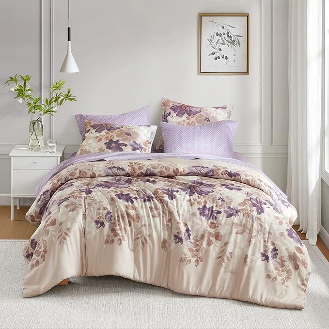 Reusable Madison Park Essentials Twin Comforter Set with Sheets Floral Bed in A Bag Microfiber Comforter for Twin-Size Bed Shabby Chic Bedding Set Diamond Printed Sheet Luna Taupe 5 Piece Next-Generation