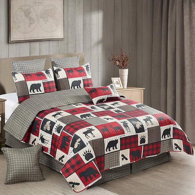 Elite Virah Bella 3 Piece Full Queen Cabin Quilt Bedding Set – Lodge Life – Rustic Country Reversible Patchwork Comforter Set with Decorative Pillow Shams Expertly Made
