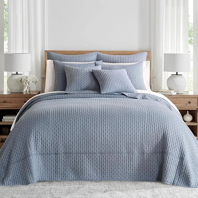 Top-Quality Levtex Home – Cross Stitch Bedspread Set – King Bedspread and Two King Shams – Cross Stitch Pattern – Bedspread 120x104in. and Sham 20x36in. – Cotton Genuine
