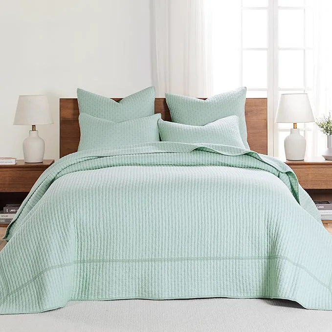 Official Levtex Home Cross Stitch Bedspread Set – Blue King Bedspread and 2 Shams – Cotton Exceptional