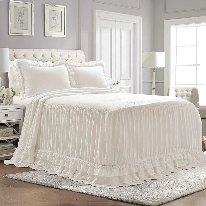 Effective Lush Decor Ella Ruffle Lace Bedspread 3 Piece Set Queen White – Cute Bed Set – Queen Bedding – White Bedding – Coquette Decor – Ruffle Trim – Lace Trim Consistent