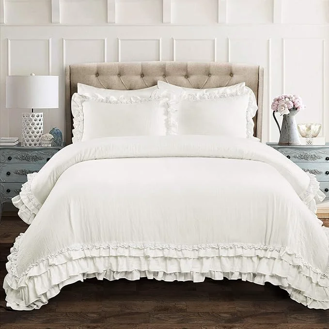 Comfortable Lush Decor Ella Ruffle Lace Comforter 3 Piece Set Full Queen White – Cute Comforter – Queen Bedding Set – White Bedding Full Size – Coquette Decor – Ruffle Trim – Lace Trim Carefully Designed